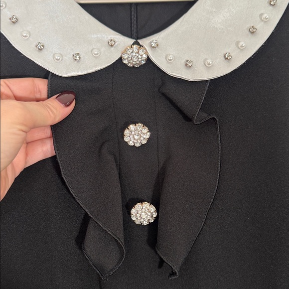Betsey Johnson Black & White Collar Dress with Rhinestone/Pearls Accents - Sz 10 - Picture 4 of 11